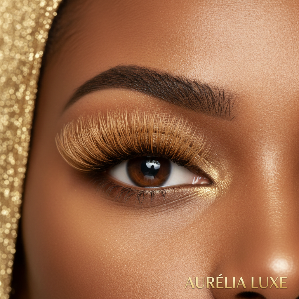 Honey blonde eyelashes on model