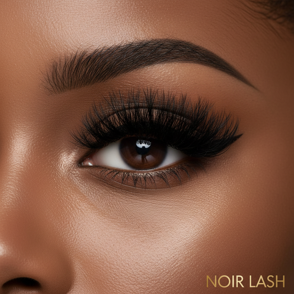 Black eyelashes on model