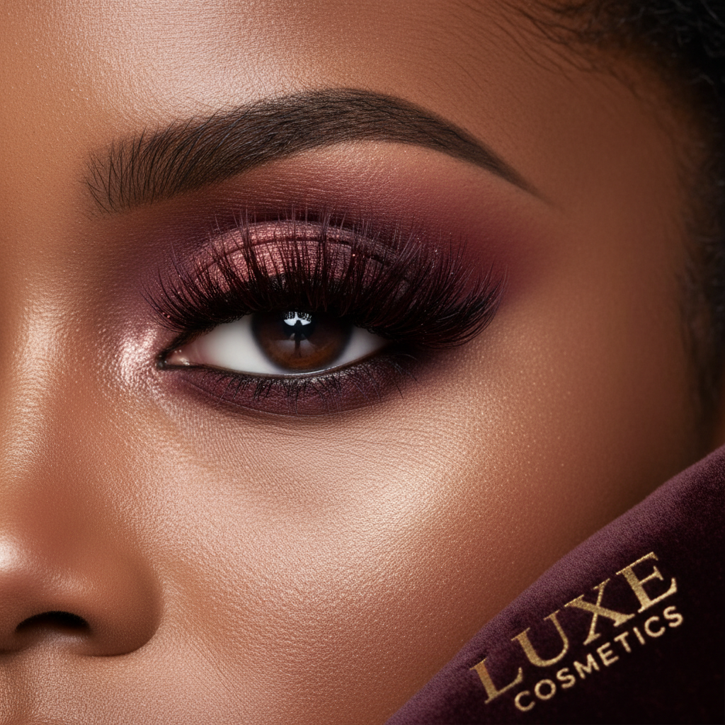 Burgundy eyelashes on model